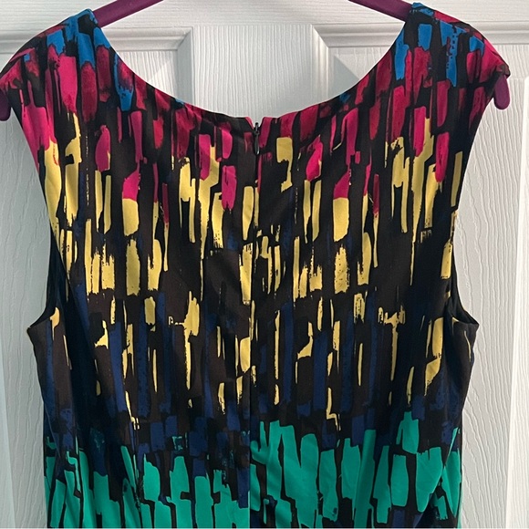 Ellen Tracy Swing Dress Multicolored Sleeveless Professional Pockets Size 8 - Picture 3 of 5